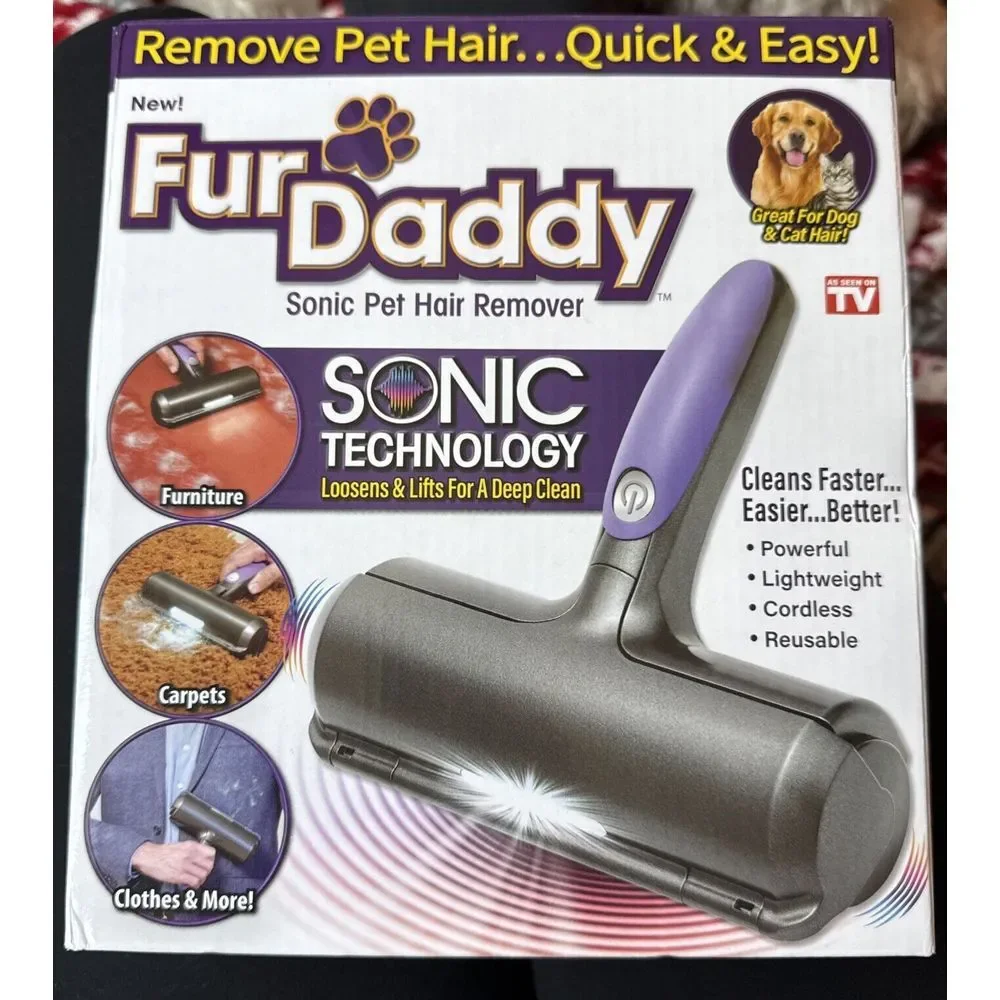 Fur Daddy Sonic Pet Hair Remover for Dogs/Cats Lightweight Cordless Reusable New
